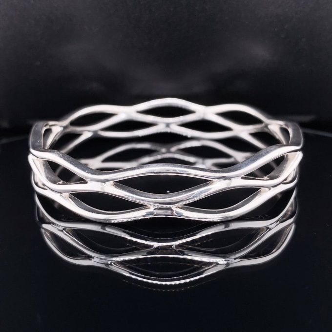 Silver Layered Wave Bangle