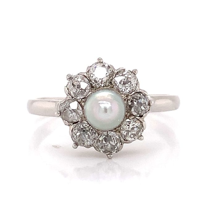 Antique Diamond & Pearl Platinum Ring