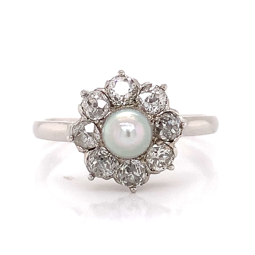 Antique Diamond & Pearl Platinum Ring