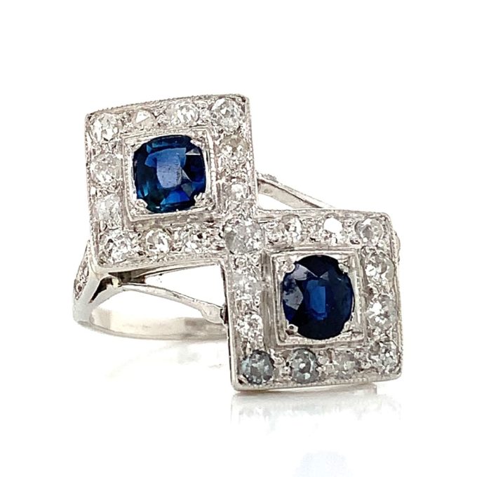Art Deco Blue Sapphire & Diamond Dress Ring