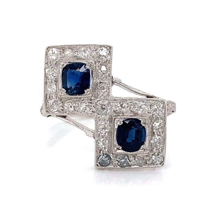 Art Deco Blue Sapphire & Diamond Dress Ring