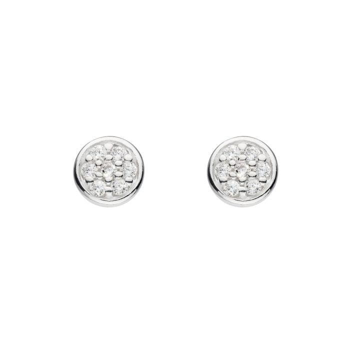 Silver CZ Disc Stud Earrings