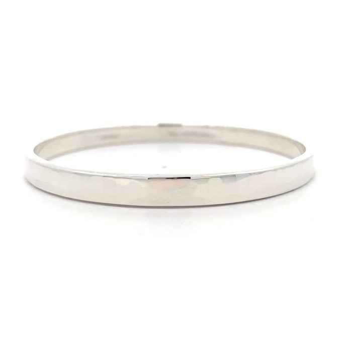 Chunky Silver Hammered Bangle - 6mm