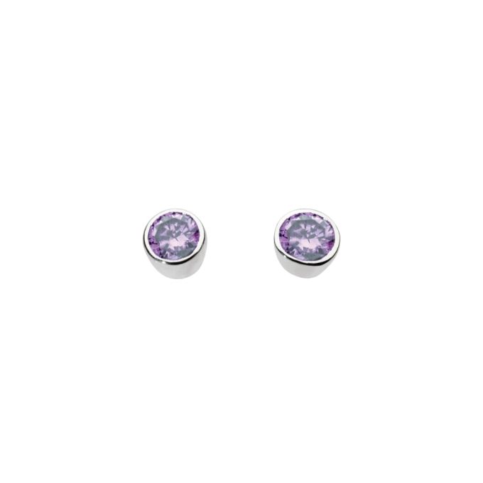 Silver Amethyst Rub-Over Stud Earrings 4mm