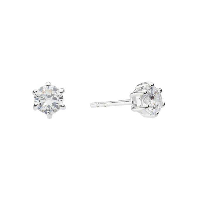 Silver CZ Six Claw Stud Earrings - 6mm