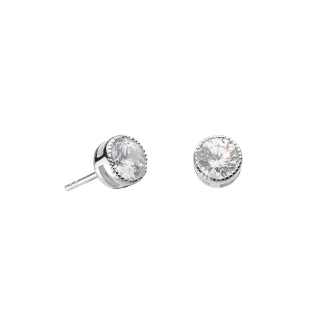 Silver CZ Milgrain Stud Earrings 7mm