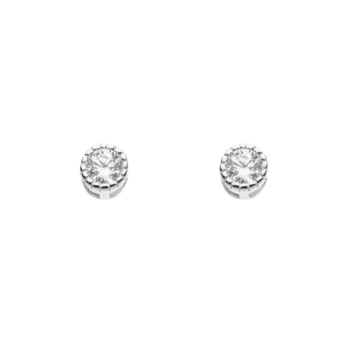 Silver CZ Milgrain Stud Earrings 3mm