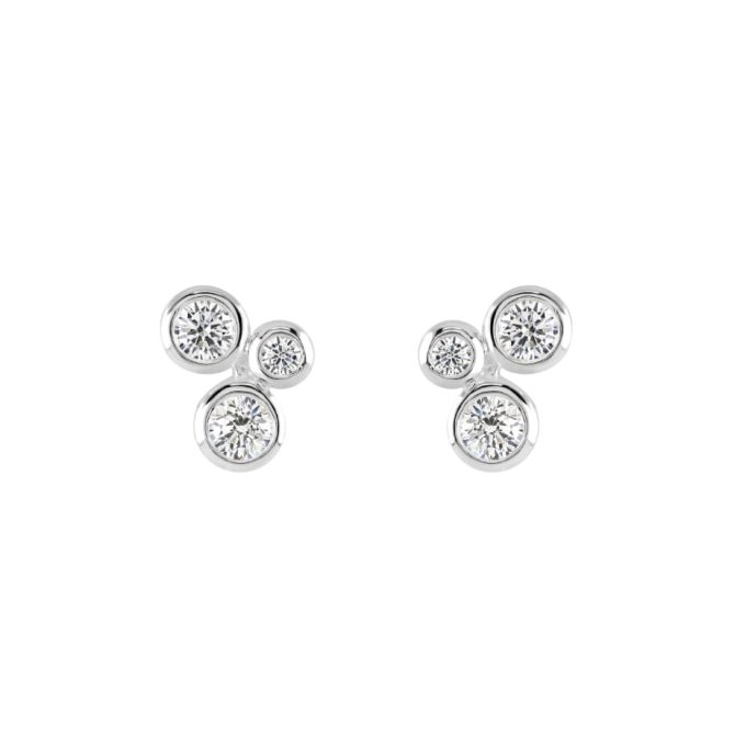 Silver CZ Trio Stud Earrings