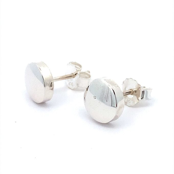Silver Button Stud Earrings