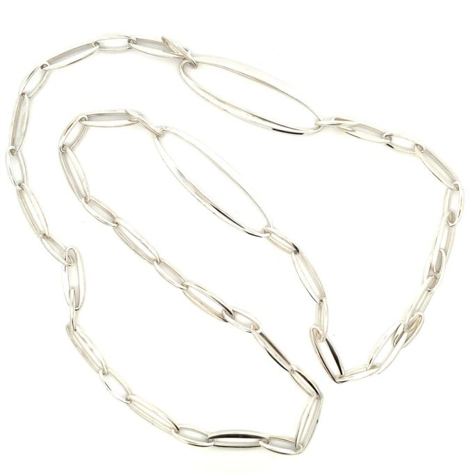 Silver Long Ovals Link Necklace