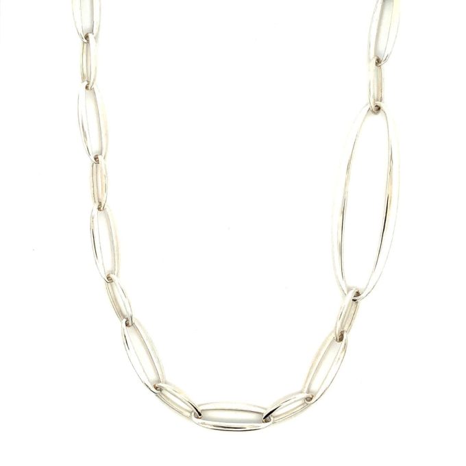 Silver Long Ovals Link Necklace