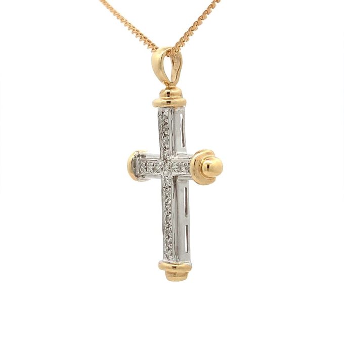 Multi-Tone Gold Diamond Set Cross Necklace