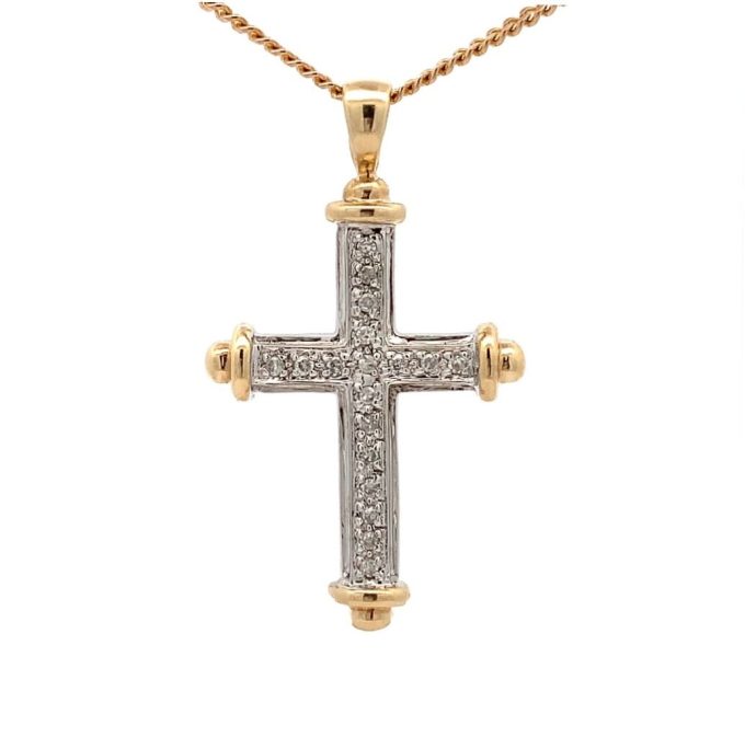Multi-Tone Gold Diamond Set Cross Necklace