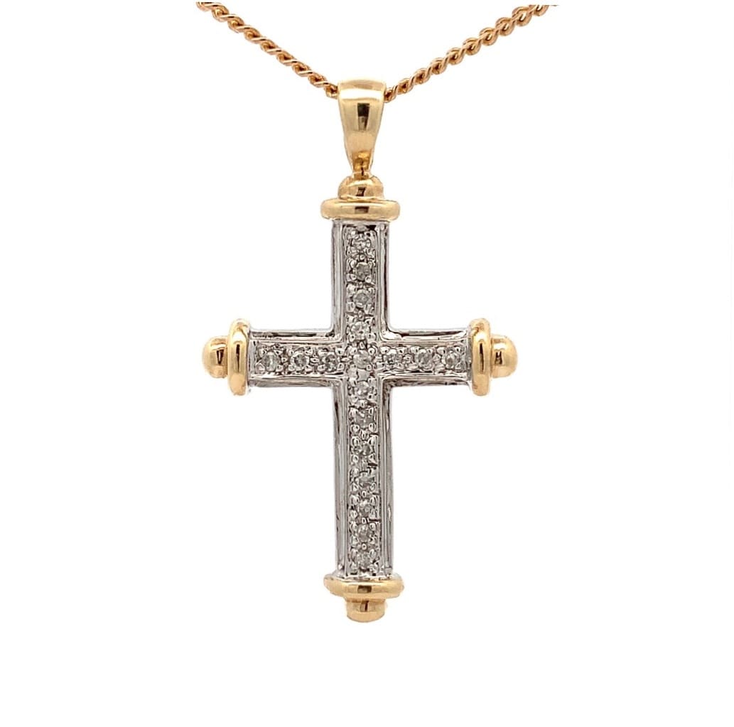 Multi-Tone Gold Diamond Set Cross Necklace