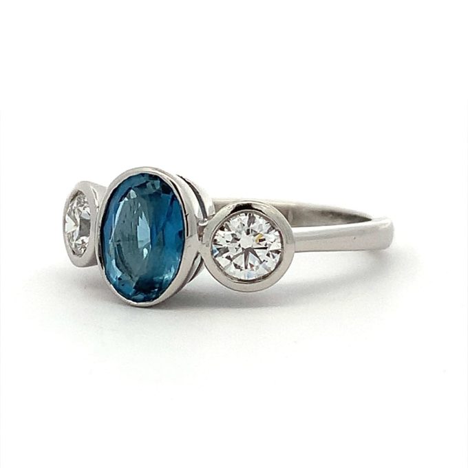 Aquamarine & Diamond Trilogy Ring