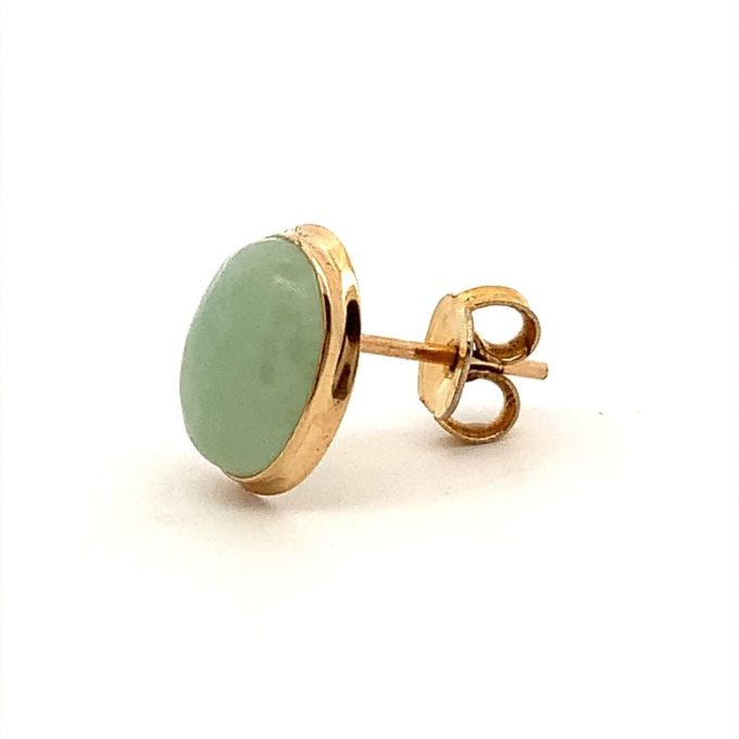 Oval Jade Gold Stud Earrings