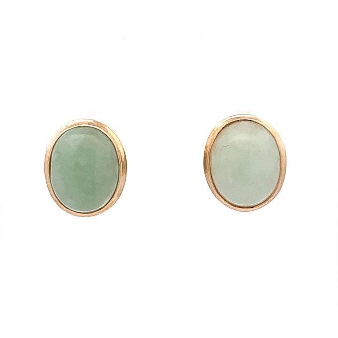 Oval Jade Gold Stud Earrings
