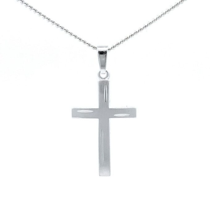 Brushed Silver Cross and Chain