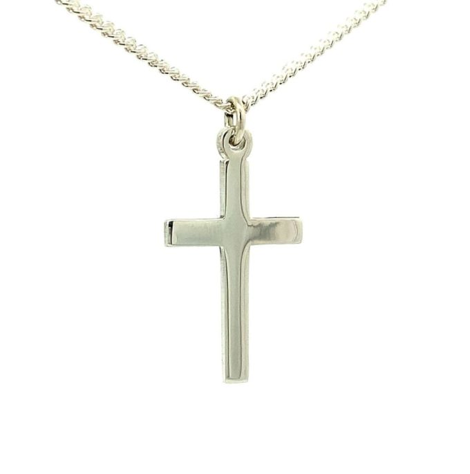 Small Plain Silver Cross and Chain