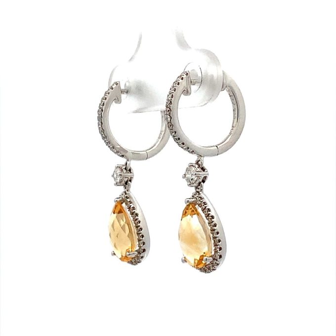 Golden Topaz & Diamond Drop Earrings