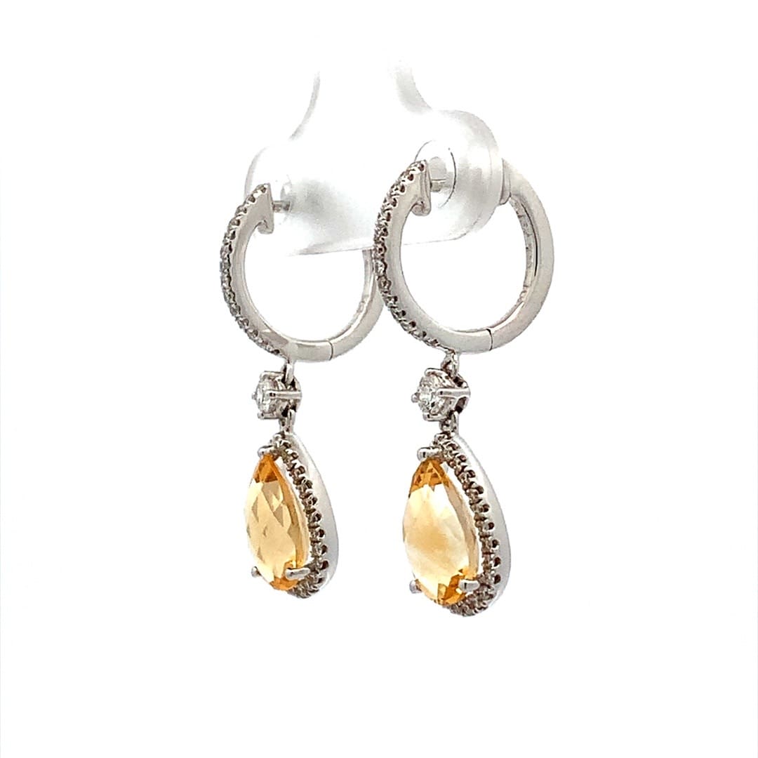 Golden Topaz & Diamond Drop Earrings