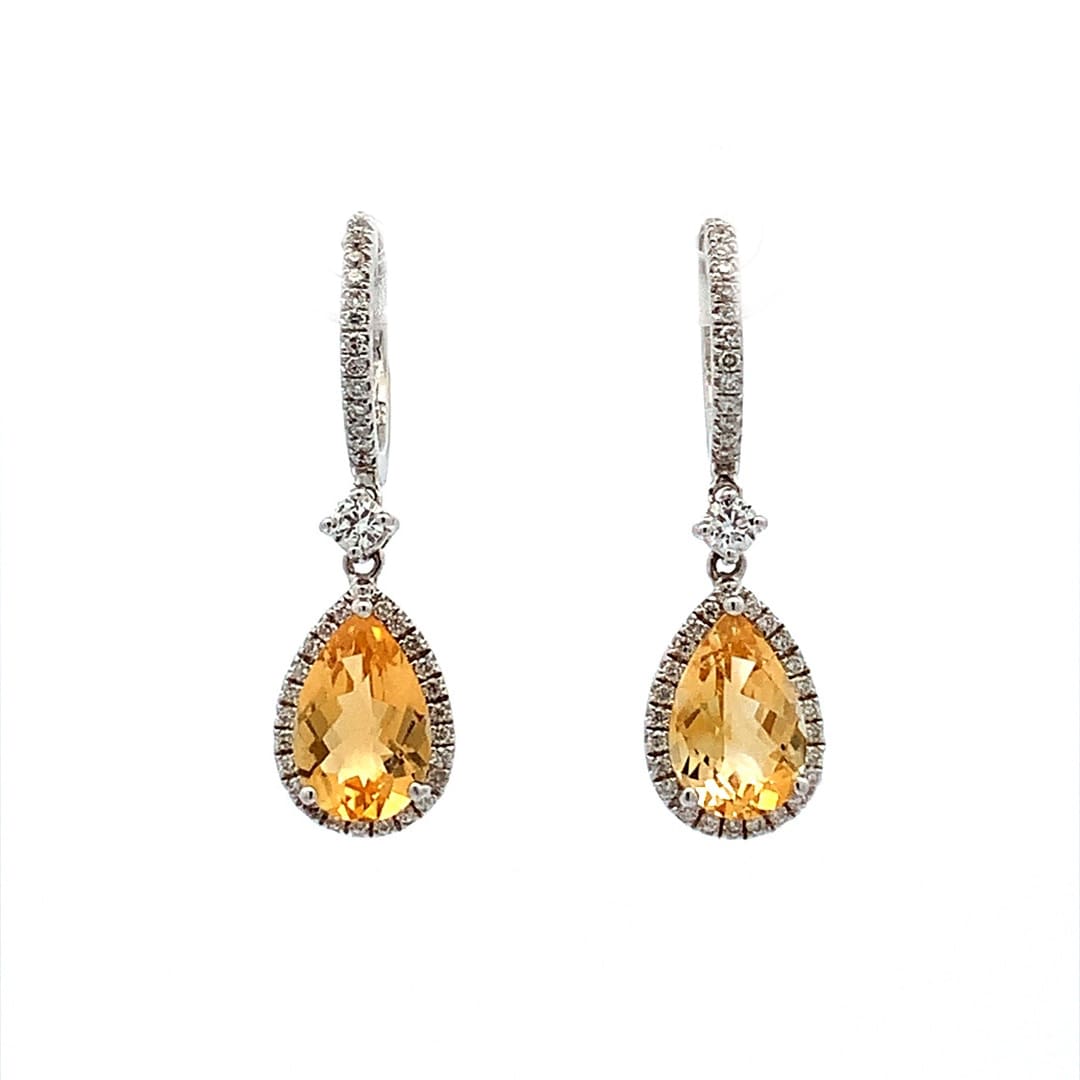 Golden Topaz & Diamond Drop Earrings
