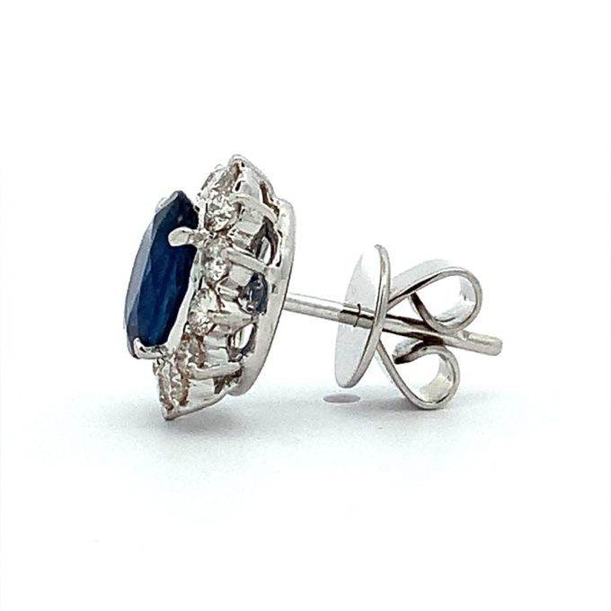 Sapphire and Diamond Cluster Stud Earrings