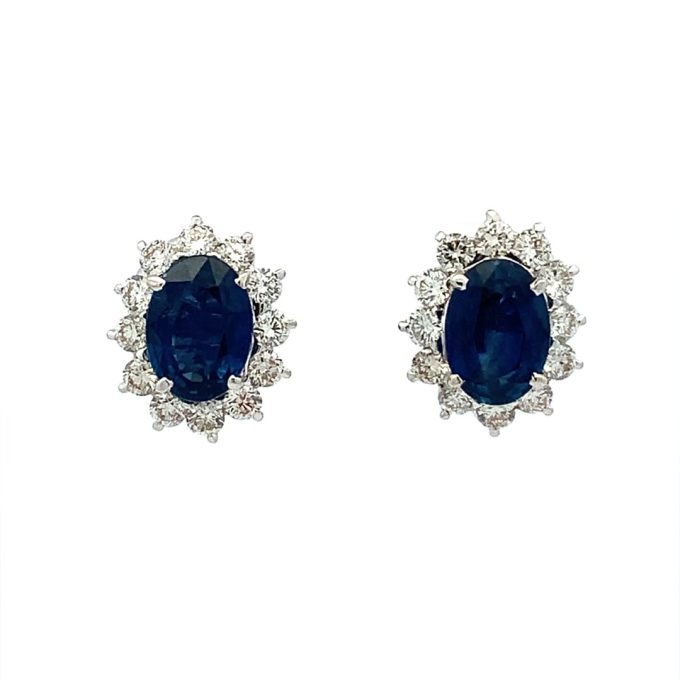 Sapphire and Diamond Cluster Stud Earrings
