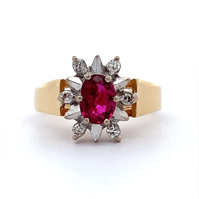 Vintage Ruby and Diamond Cluster Ring