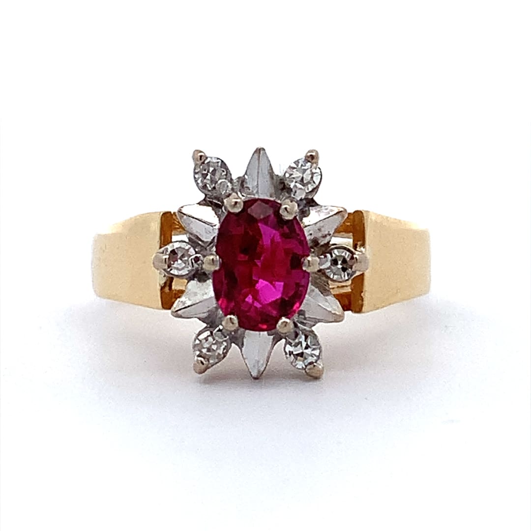 Vintage Ruby and Diamond Cluster Ring