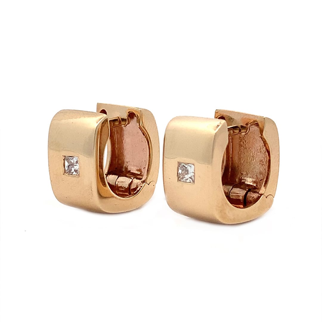 Diamond Set Yellow Gold Huggie Earrings