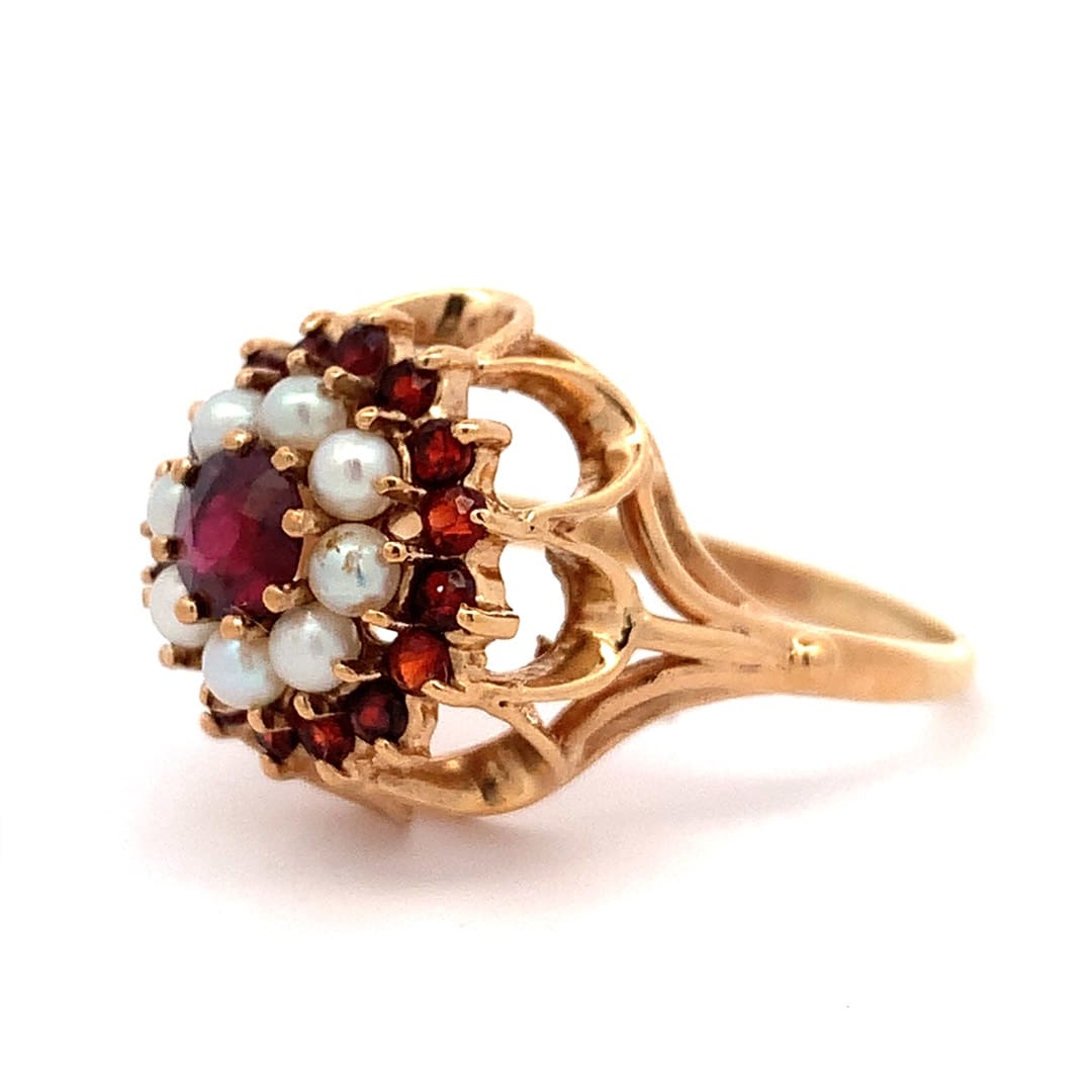 Vintage Garnet and Pearl Dress Ring