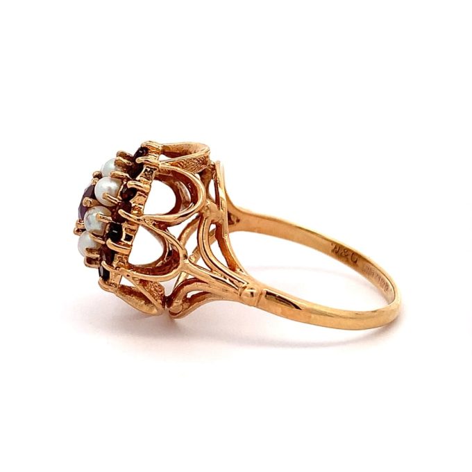 Vintage Garnet and Pearl Dress Ring