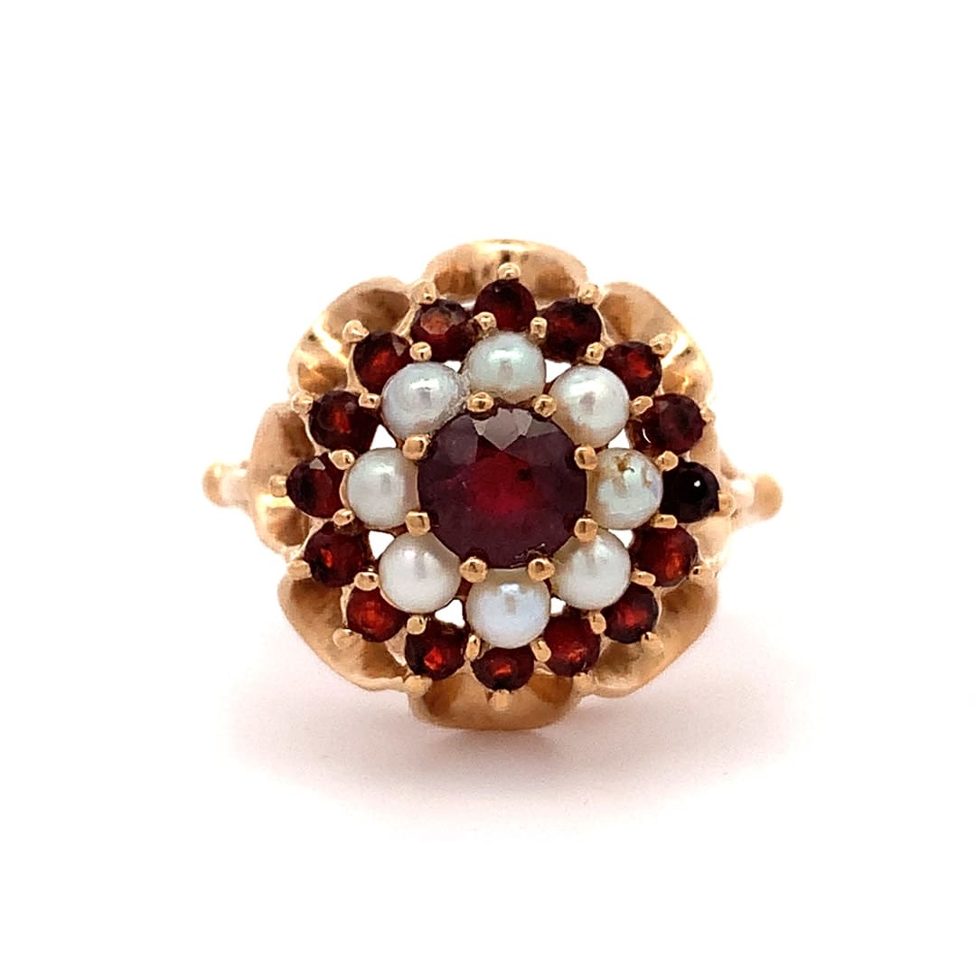 Vintage Garnet and Pearl Dress Ring