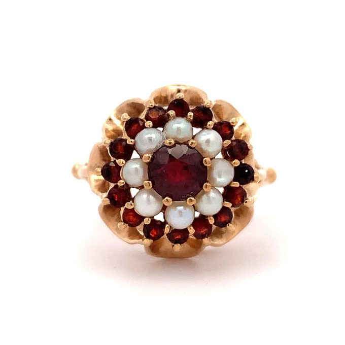 Vintage Garnet and Pearl Dress Ring
