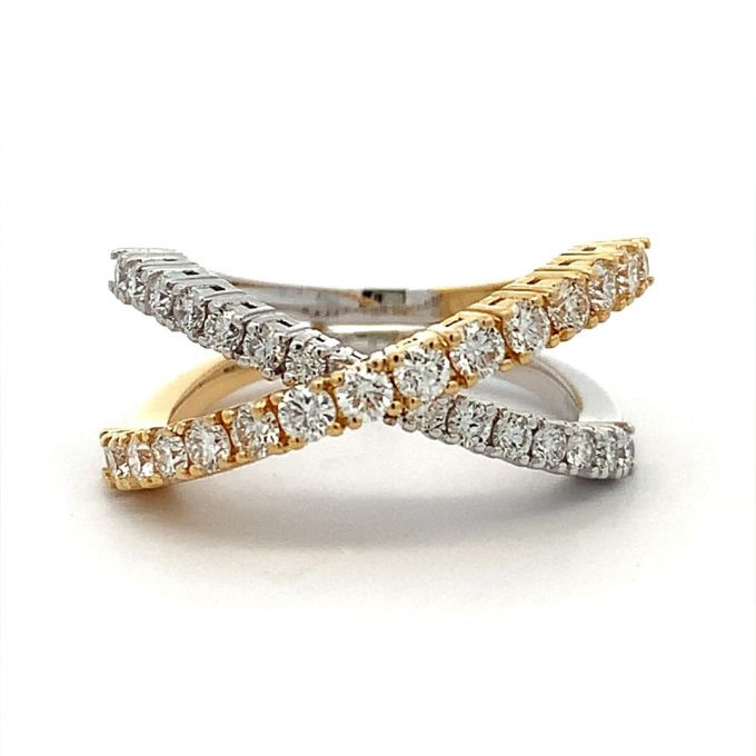 0.97ct Diamond Crossed Bands Dress Ring