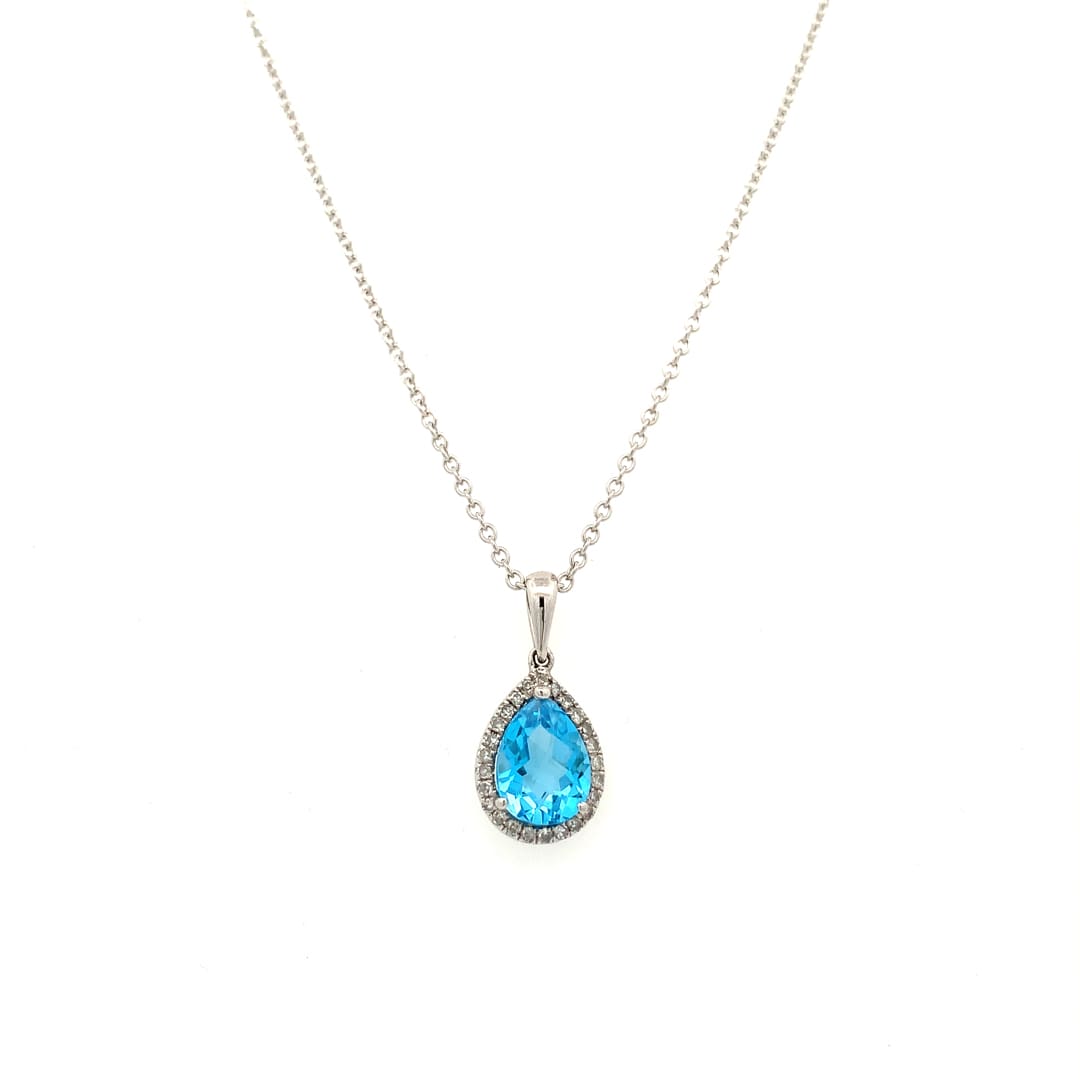 Blue Topaz & Diamond White Gold Necklace