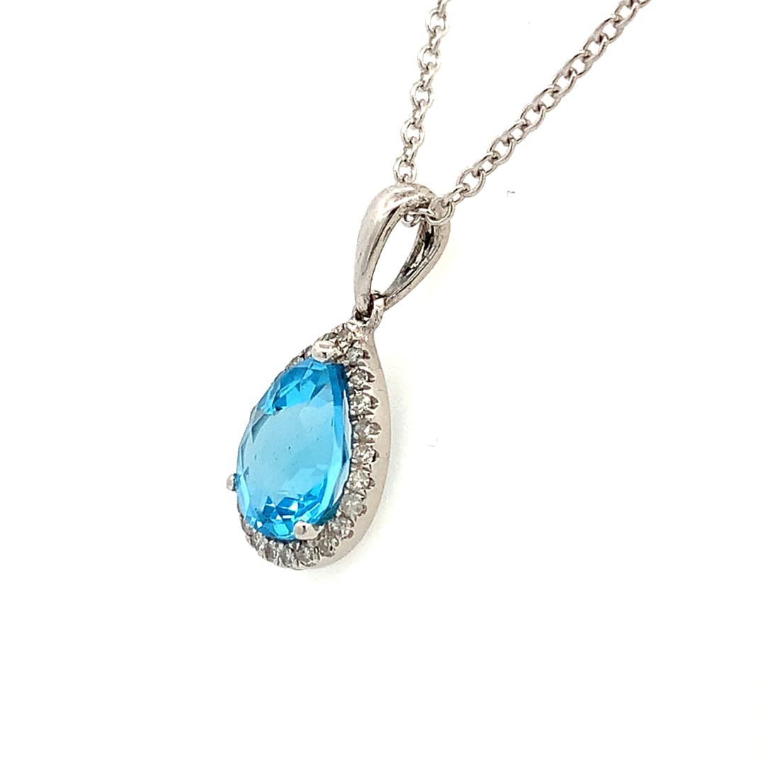 Blue Topaz & Diamond White Gold Necklace