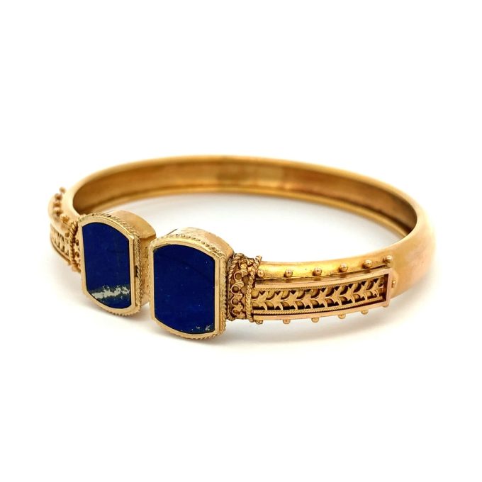 Antique Etruscan Revival Lapis Gold Bangle
