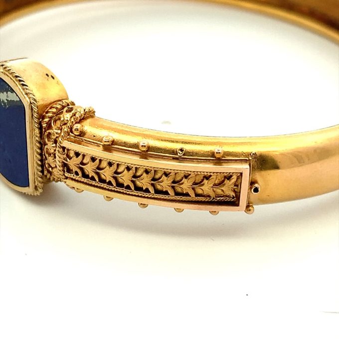 Antique Etruscan Revival Lapis Gold Bangle
