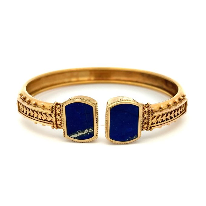 Antique Etruscan Revival Lapis Gold Bangle