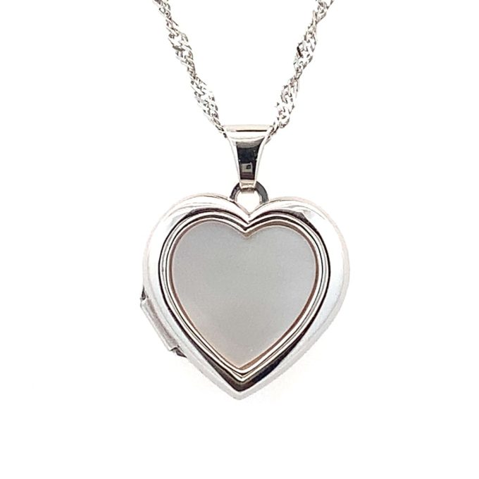 White Gold Mother of Pearl Locket Necklace