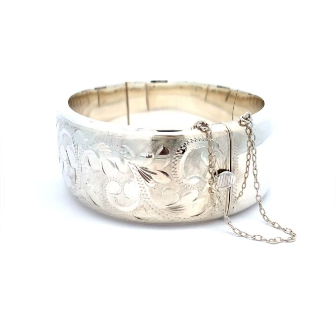 Vintage Wide Silver Engraved Bangle