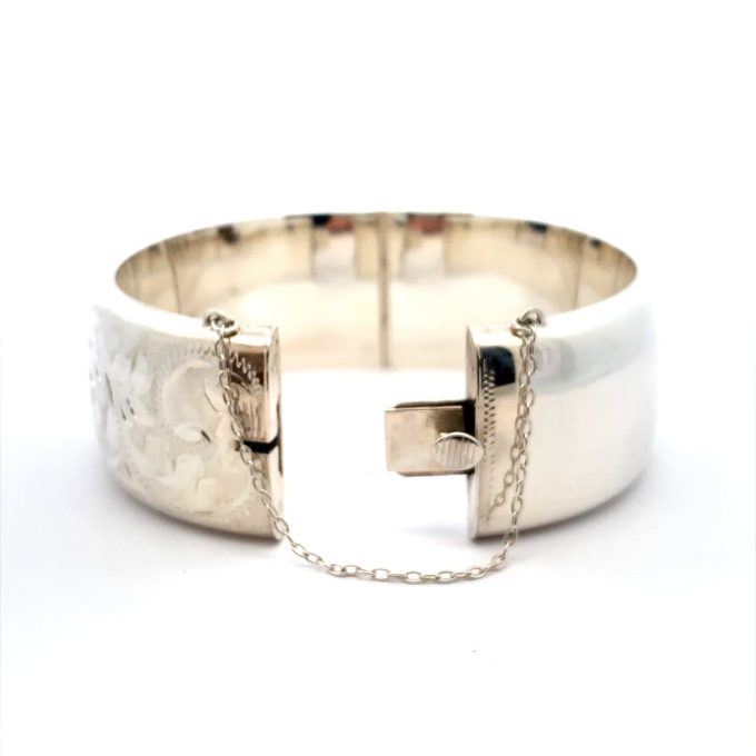 Vintage Wide Silver Engraved Bangle