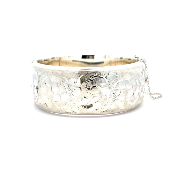 Vintage Wide Silver Engraved Bangle