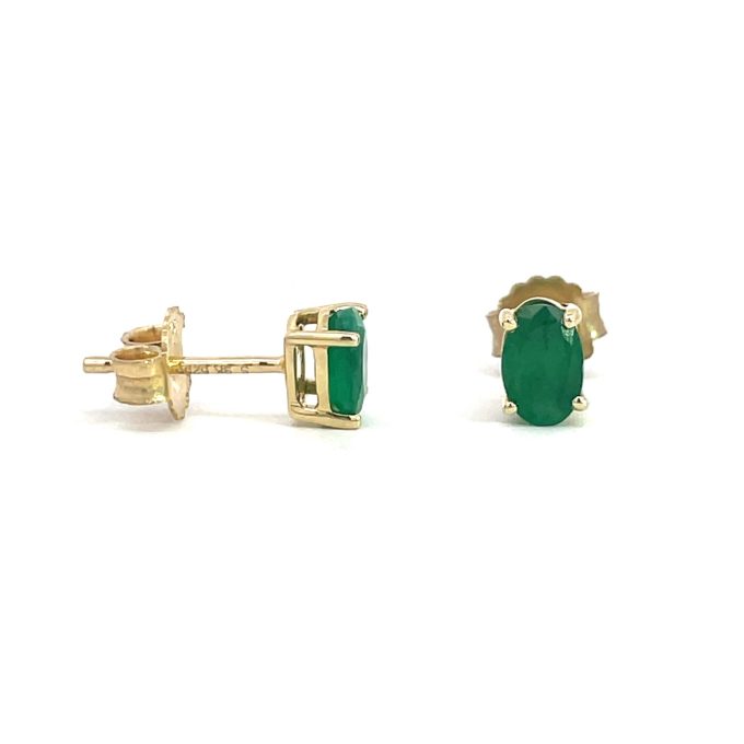Oval Cut Emerald Yellow Gold Earrings