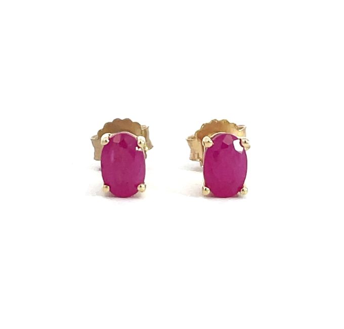 Oval Cut Ruby Yellow Gold Earrings