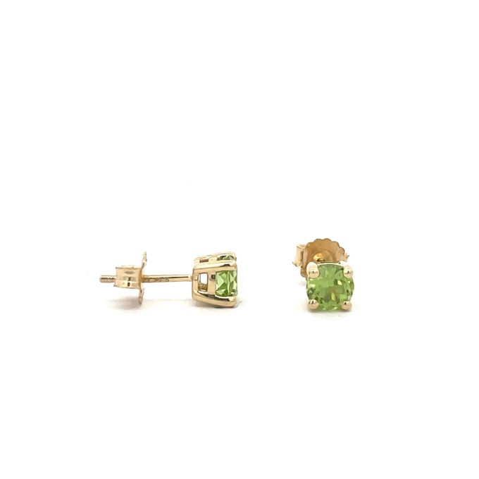 Yellow Gold Round Peridot Stud Earrings