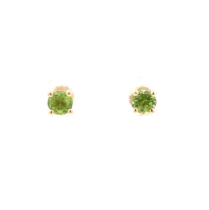 Yellow Gold Round Peridot Stud Earrings