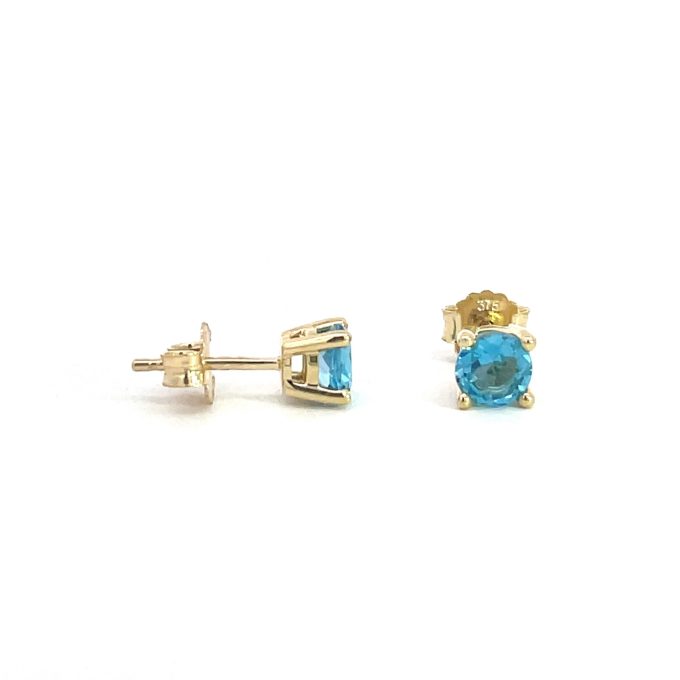 Yellow Gold Blue Topaz Stud Earrings